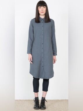 Prairie Underground Crane Shirt Dress Gray Hemp Cotton M NWT